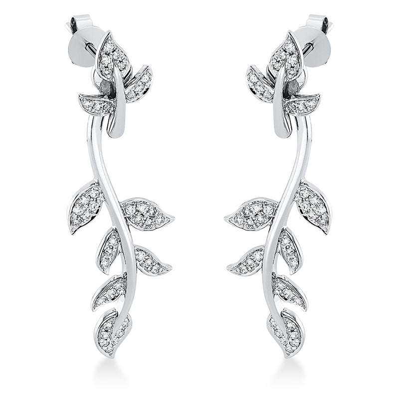 Ohrschmuck 18 kt WG, Blätter, 78 Brill. 0,37 ct, W-si