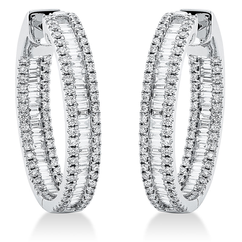 Creolen 18 kt WG, 101 Bag. 1,20 ct, TW-si, 164 Brill. 0,78 ct, TW-si