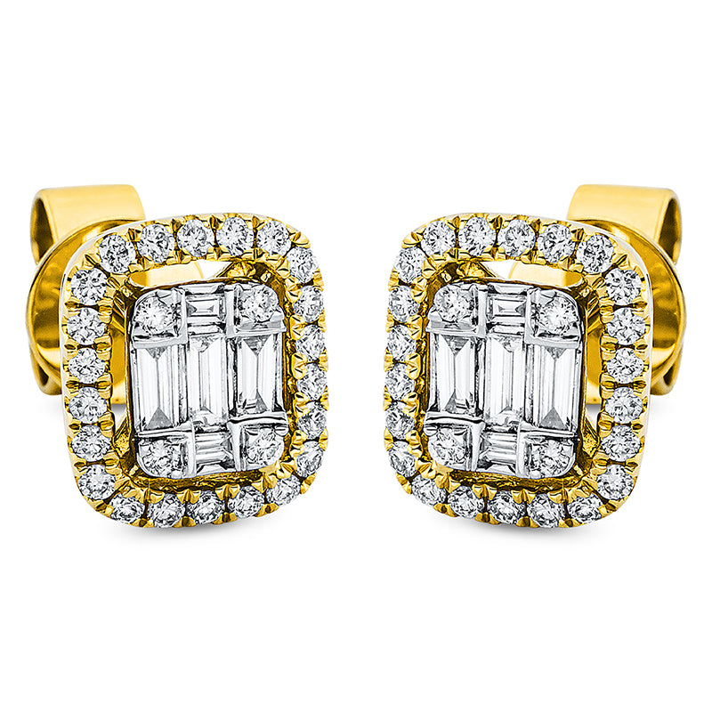 Ohrstecker 18 kt GG, Fassung rhodiniert, 10 Bag. 0,16 ct, TW-si, 52 Brill. 0,26 ct, TW-si
