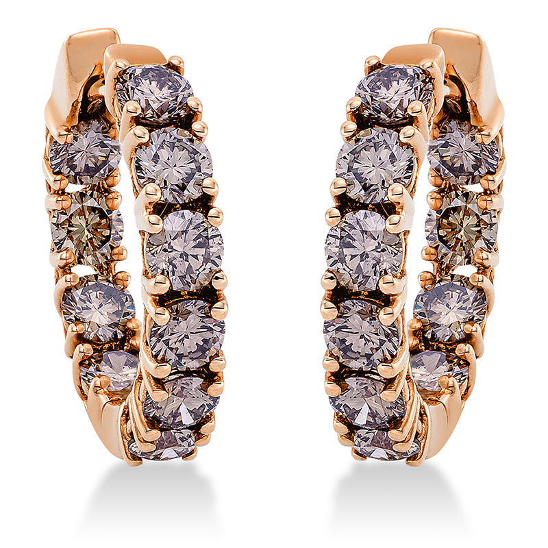 Creolen 18 kt RG, 20 Brill. 2,13 ct, braun