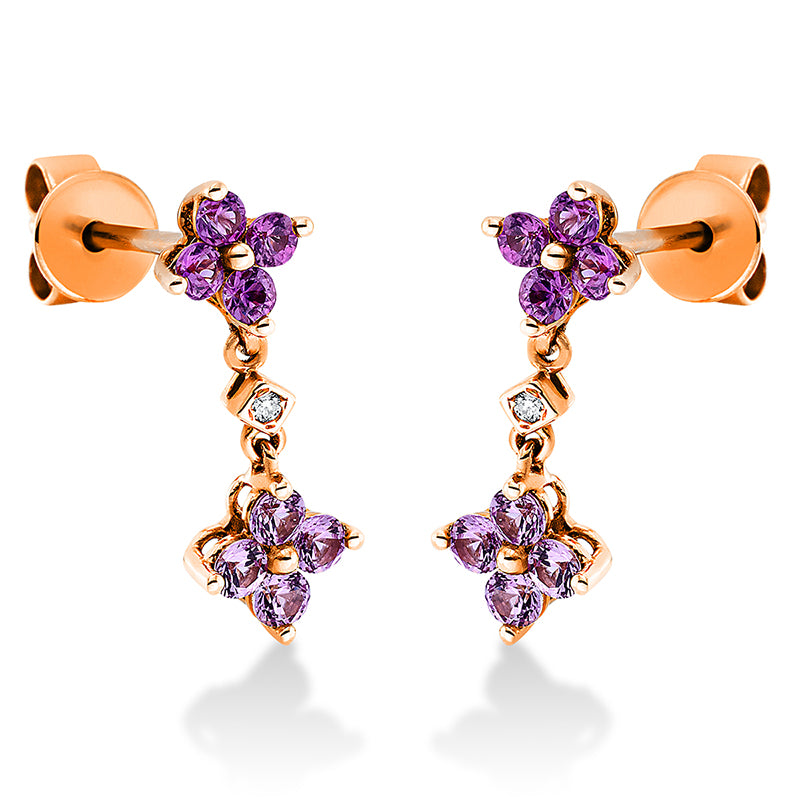 Ohrschmuck 18 kt RG, 2 Brill. 0,01 ct, TW-si, 16 Saphire 0,61 ct pink