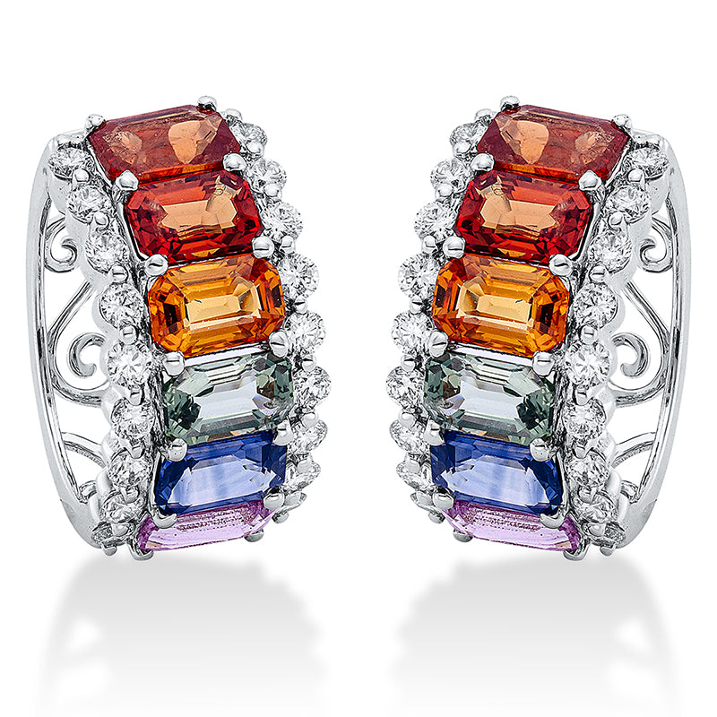 Creolen 18 kt WG, 36 Brill. 0,67 ct, TW-si, 12 Saphire 4,62 ct multicolor