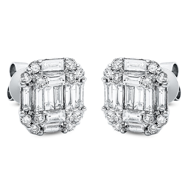 Ohrstecker 18 kt WG, 20 Bag. 1,08 ct, TW-vsi, 24 Brill. 0,38 ct, TW-si
