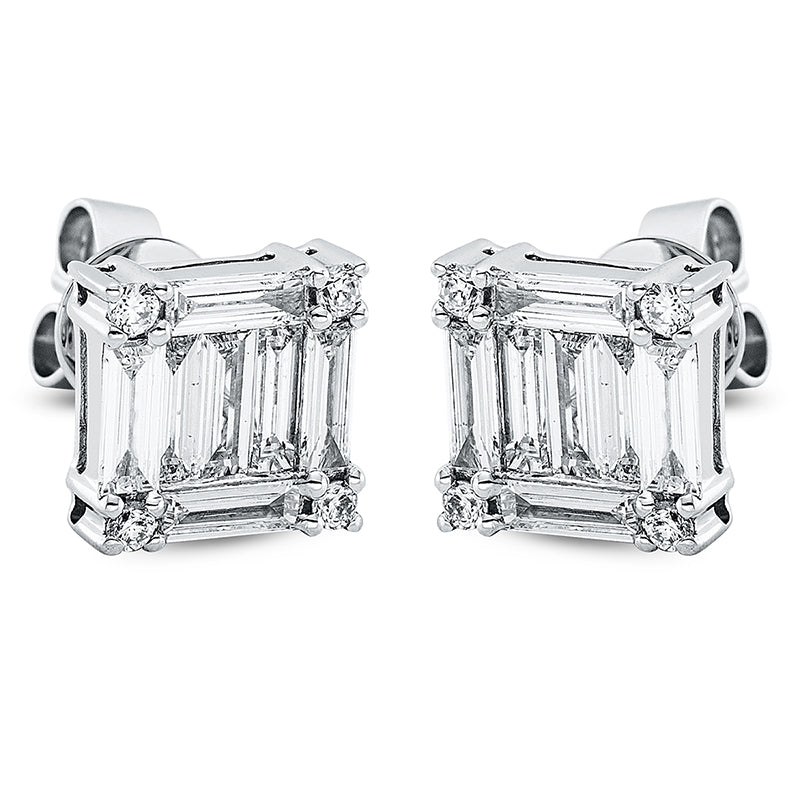 Ohrstecker 18 kt WG, 14 Bag. 0,91 ct, TW-vsi, 8 Brill. 0,12 ct, TW-pi