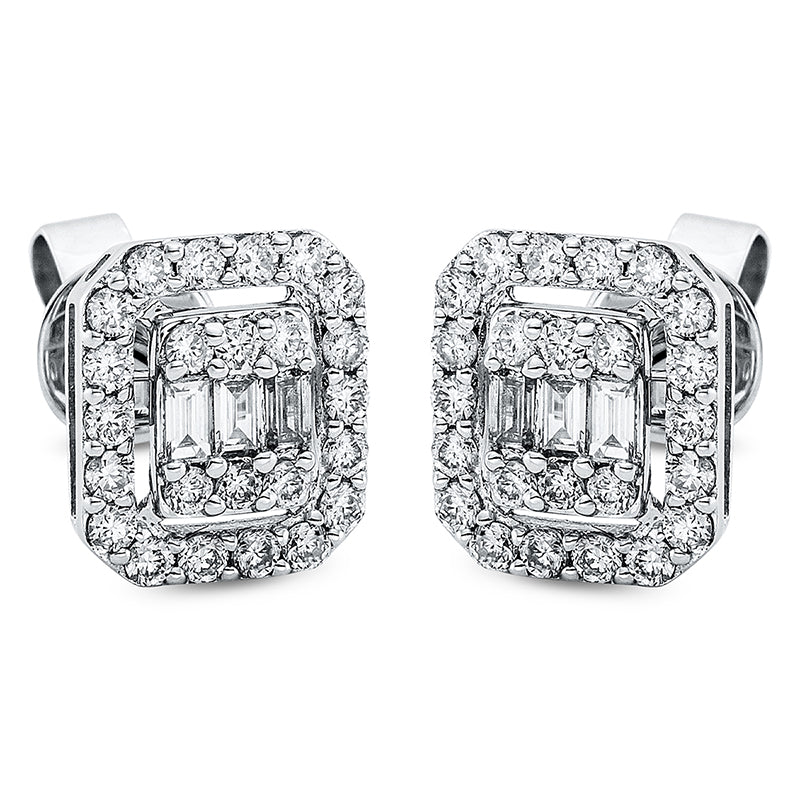 Ohrstecker 18 kt WG, 6 Bag. 0,11 ct, TW-si, 48 Brill. 0,38 ct, TW-si