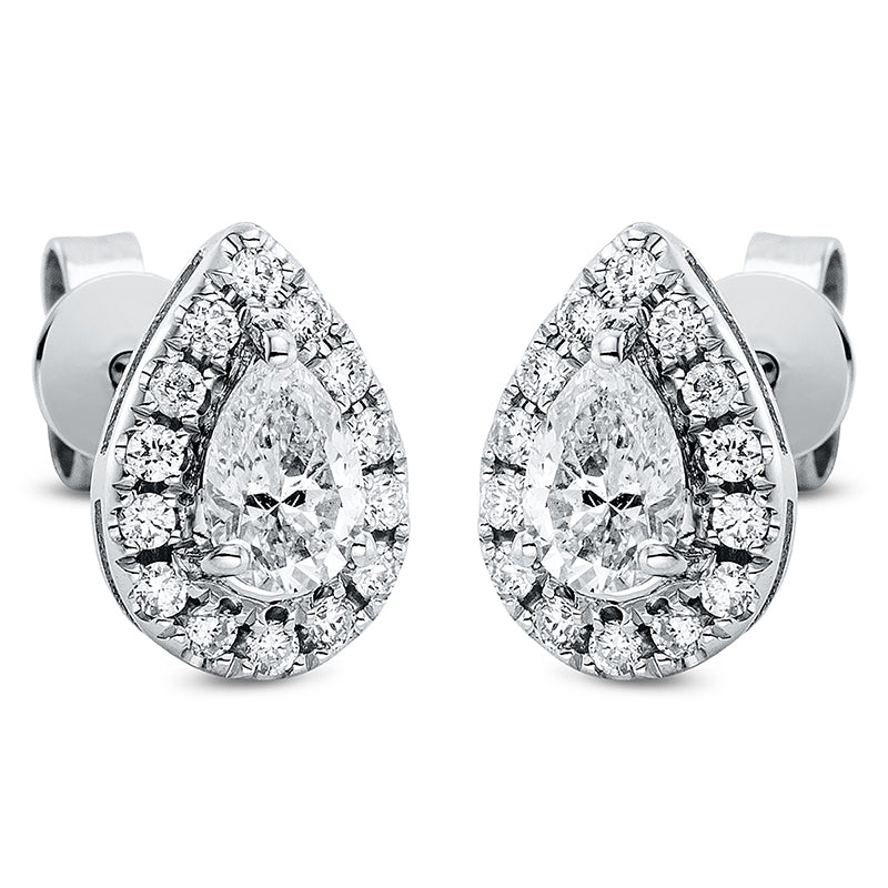 Ohrstecker 18 kt WG, 2 Tropfen 0,47 ct, TW-si, 28 Brill. 0,17 ct, TW-si