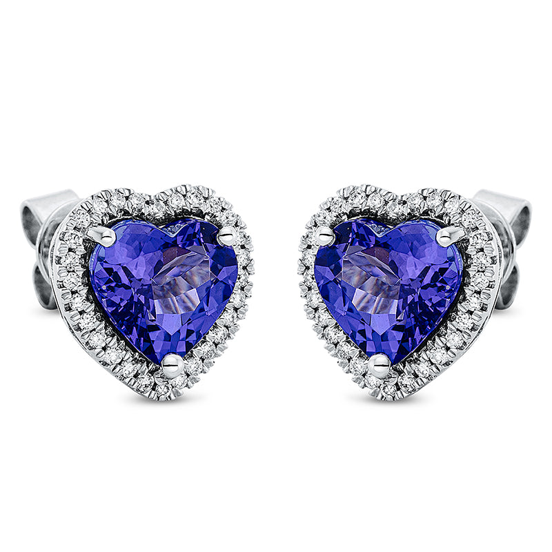 Ohrstecker 18 kt WG, 56 Brill. 0,20 ct, TW-si, 2 Tansanit 4,21 ct blau