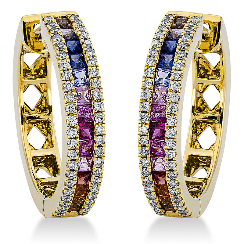 Creolen 18 kt GG, 28 Princ. 0,69 ct, TW-si, 96 Brill. 0,20 ct, TW-si