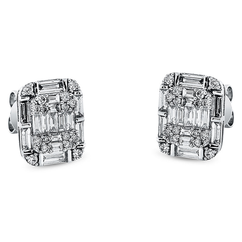 Ohrstecker 18 kt WG, 30 Bag. 0,91 ct, TW-si, 32 Brill. 0,31 ct, TW-si