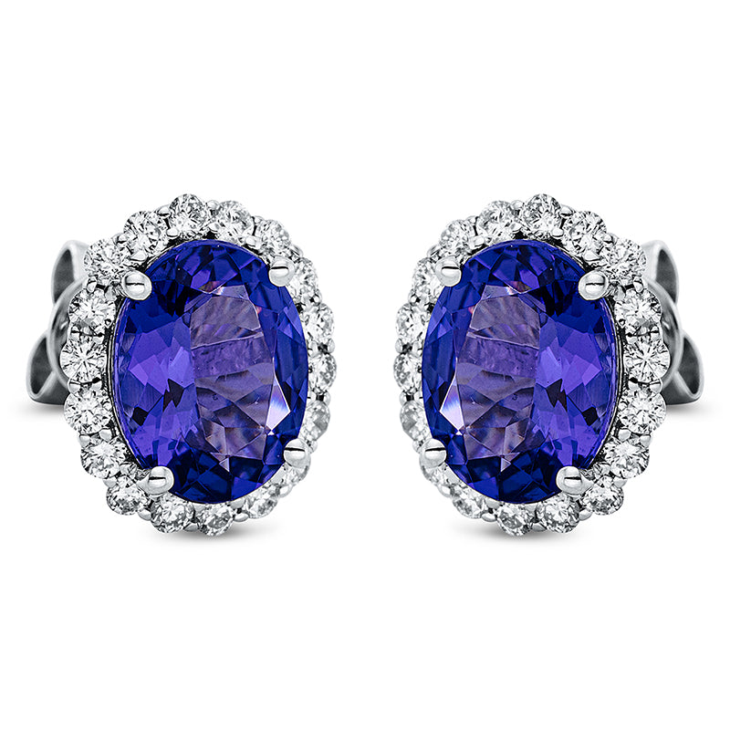 Ohrstecker 18 kt WG, 36 Brill. 0,66 ct, TW-si, 2 Tansanit 4,71 ct blau