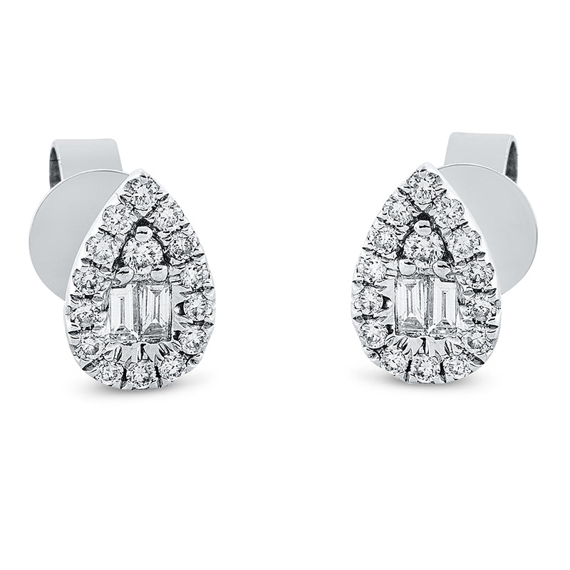 Ohrstecker 18 kt WG, 4 Bag. 0,11 ct, TW-si, 30 Brill. 0,21 ct, TW-si