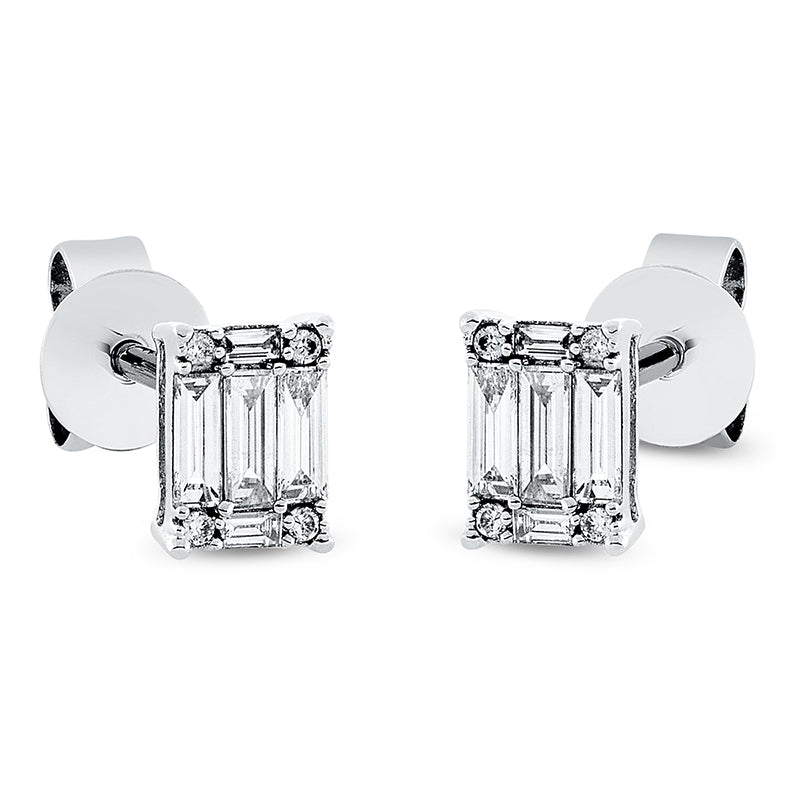 Ohrstecker 18 kt WG, 10 Bag. 0,17 ct, TW-si, 8 Brill. 0,03 ct, TW-si