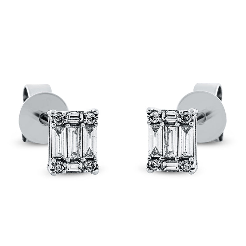 Ohrstecker 18 kt WG, 10 Bag. 0,23 ct, TW-si, 8 Brill. 0,02 ct, TW-si