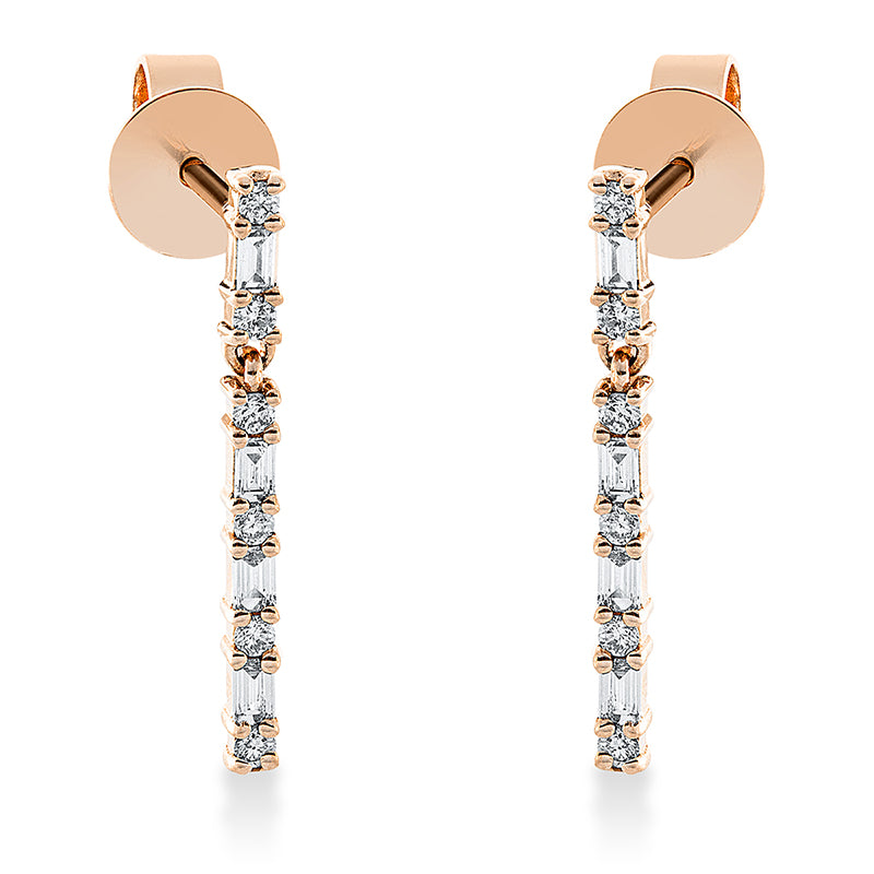 Ohrschmuck 14 kt RG, 8 Bag. 0,14 ct, TW-si, 12 Brill. 0,12 ct, TW-si