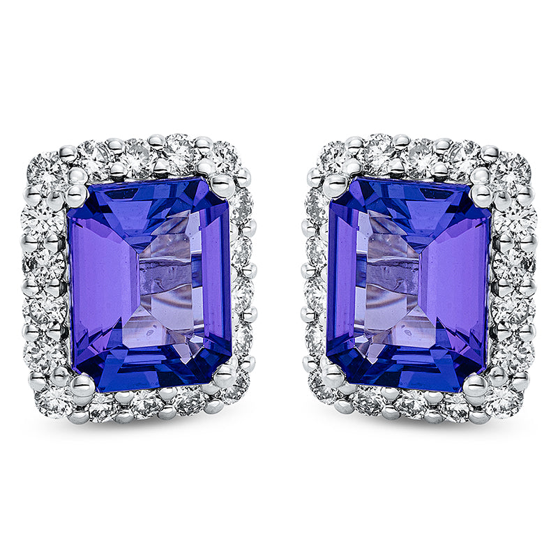 Ohrstecker 18 kt WG, 36 Brill. 0,93 ct, TW-si, 2 Tansanit 4,93 ct blau