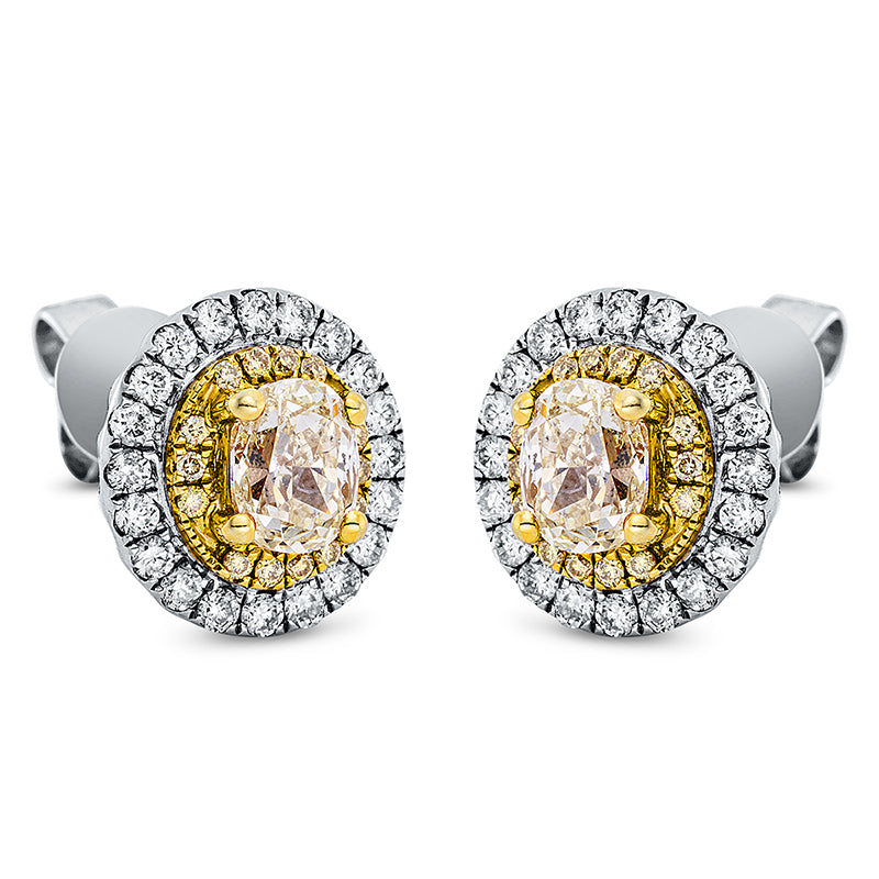 Ohrstecker 18 kt WG+GG, 40 Brill. 0,35 ct, TW-si, 2 Oval 1,02 ct, gelb, 28 Brill. 0,09 ct, gelb