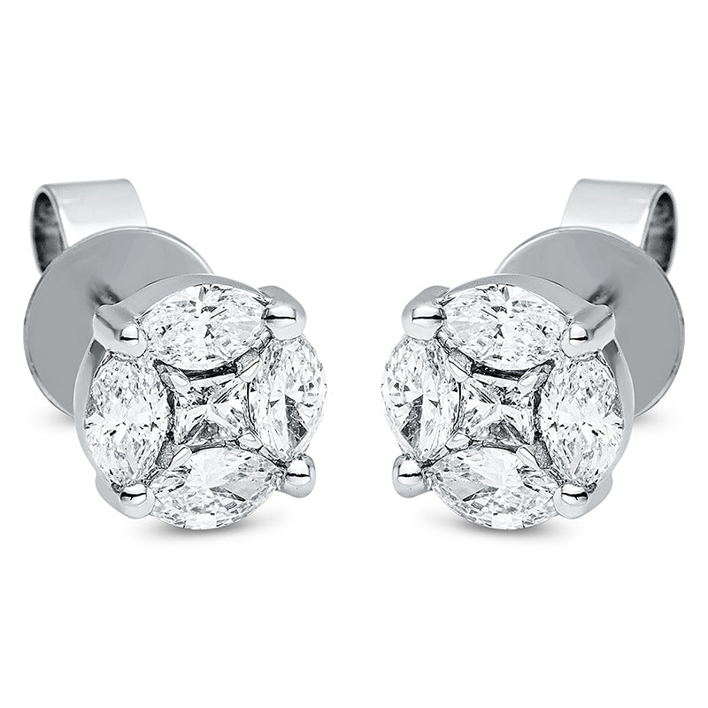 Ohrstecker 18 kt WG, 2 Princ. 0,10 ct, TW-vsi/si, 8 Nav. 0,68 ct, TW-vsi/si