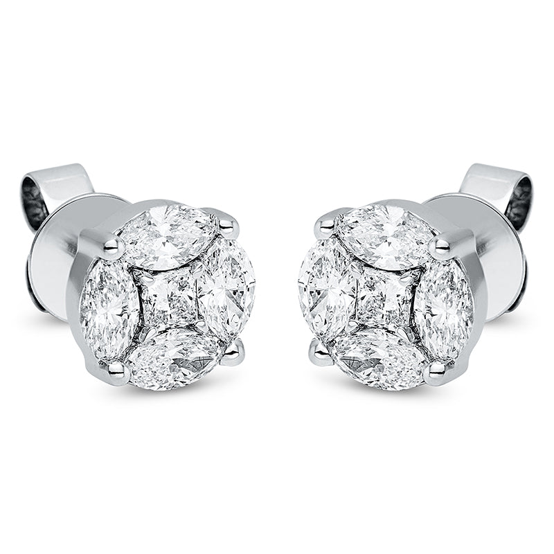 Ohrstecker 18 kt WG, 2 Princ. 0,18 ct, TW-vsi/si, 8 Nav. 1,09 ct, TW-vsi/si