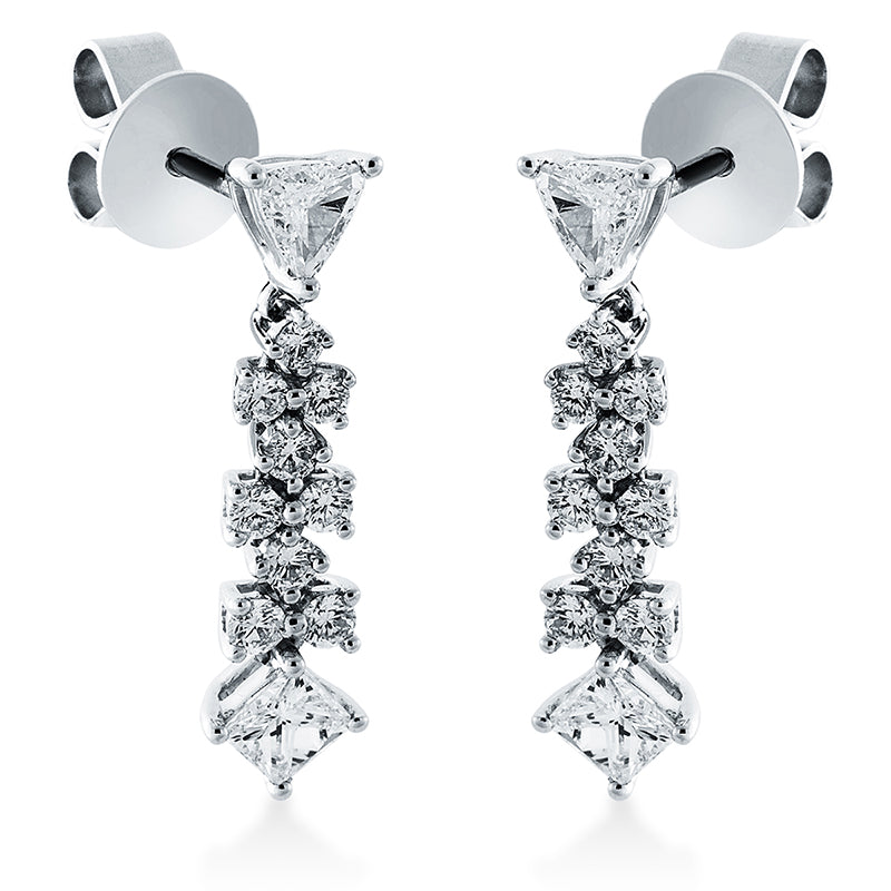 Ohrstecker 18 kt WG, 2 Princ. 0,42 ct, TW-vsi, 2 Tropfen 0,30 ct, TW-vsi, 18 Brill. 0,43 ct, TW-vsi