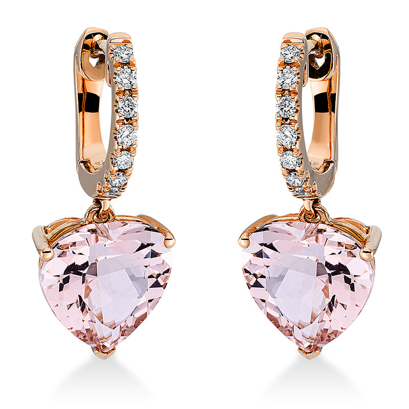 Ohrschmuck 18 kt RG, 14 Brill. 0,19 ct, TW-si, 2 Morganit 4,62 ct rosa