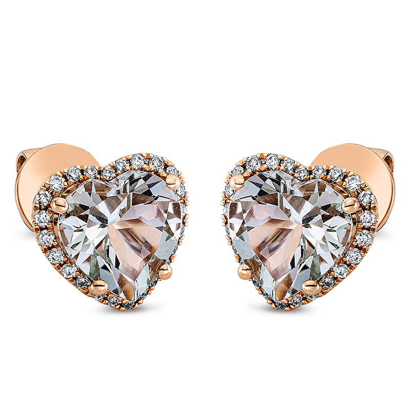 Ohrstecker 18 kt RG, 48 Brill. 0,21 ct, TW-si, 2 Amethyste 3,70 ct grün