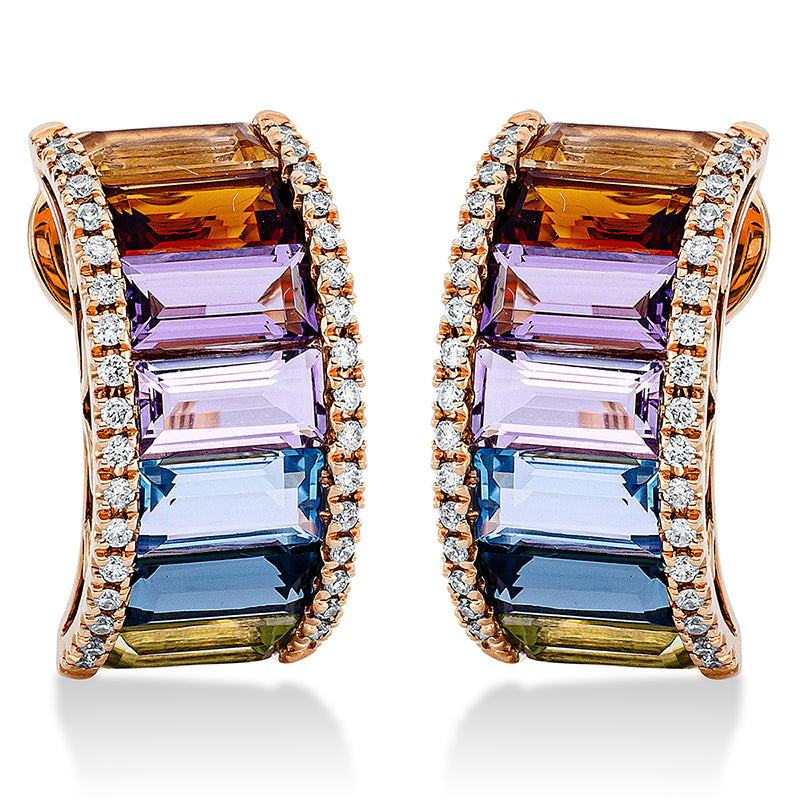 Ohrschmuck 18 kt RG, 68 Brill. 0,29 ct, TW-si, 14 Farbsteine 5,70 ct multicolor
