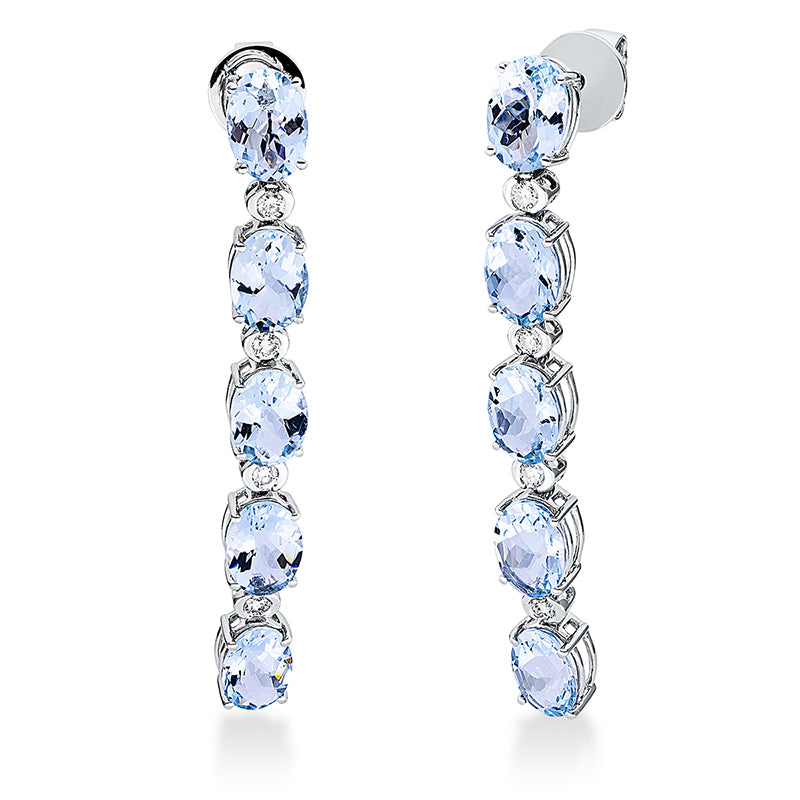 Ohrschmuck 18 kt WG, 8 Brill. 0,23 ct, TW-si, 10 Aquamarin 7,20 ct blau