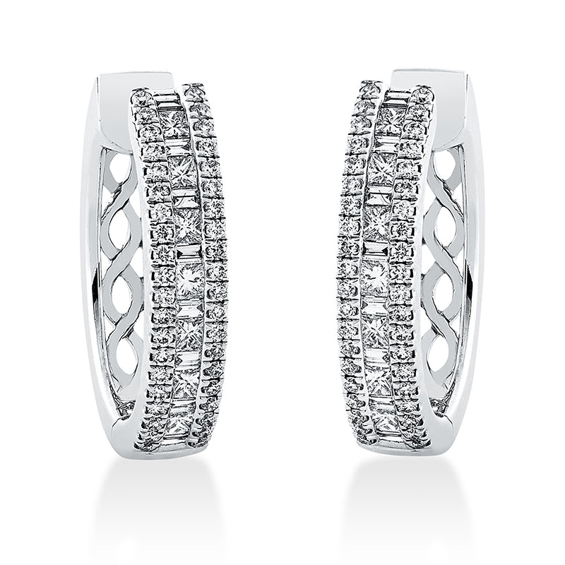 Ohrschmuck 18 kt WG, 14 Princ. 0,42 ct, TW-si, 16 Bag. 0,14 ct, TW-si, 80 Brill. 0,33 ct, TW-si