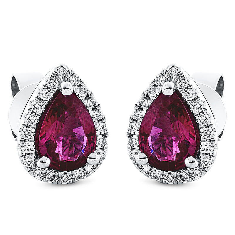 Ohrstecker 18 kt WG, 40 Brill. 0,18 ct, TW-si, 2 Rubine 1,27 ct rot