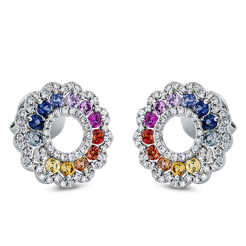 Ohrstecker 18 kt WG, 114 Brill. 0,30 ct, TW-si, 26 Farbsteine 0,83 ct multicolor