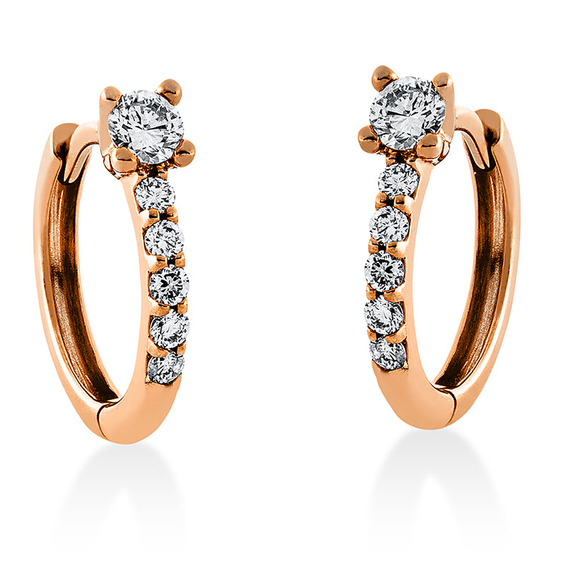 Creolen 18 kt RG, 2 Brill. 0,16 ct, W-pi, 10 Brill. 0,12 ct, W-pi