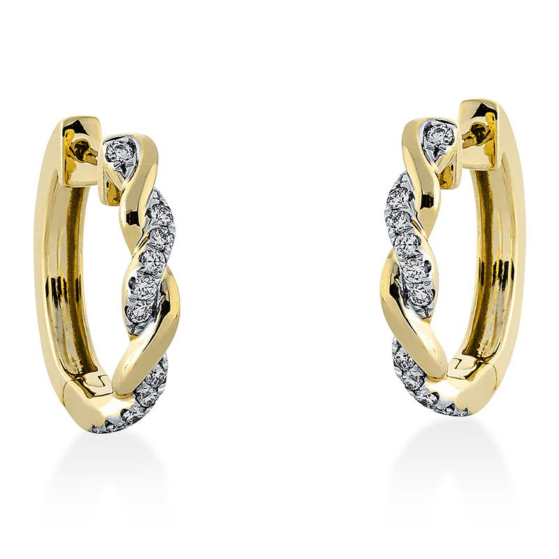 Creolen 18 kt GG, Fassung rhodiniert, 22 Brill. 0,35 ct, TW-si
