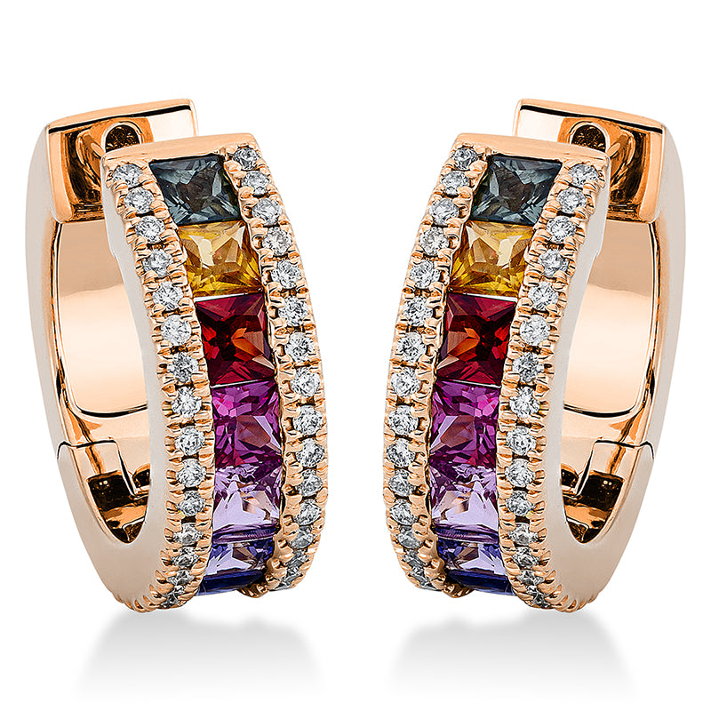Creolen 18 kt RG, 80 Brill. 0,29 ct, TW-si, 16 Saphire 1,72 ct fancy