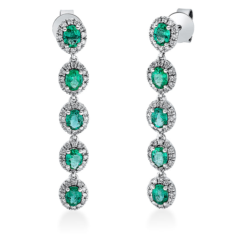 Ohrschmuck 18 kt WG, 120 Brill. 0,46 ct, TW-si, 10 Smaragde 1,54 ct grün