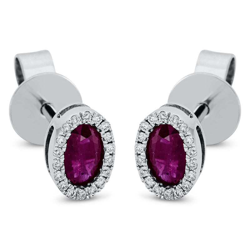 Ohrstecker 18 kt WG, 36 Brill. 0,07 ct, TW-si, 2 Rubine 0,60 ct rot