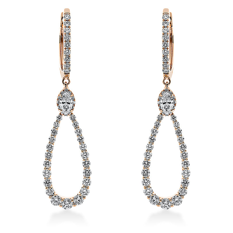 Ohrschmuck 18 kt RG, 6 Brill. 0,21 ct, TW-si, 50 Brill. 0,23 ct, TW-si, 2 Nav. 0,18 ct, TW-si, 32 Brill. 0,43 ct, TW-si