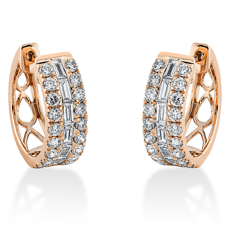 Creolen 18 kt RG, 12 Bag. 0,40 ct, TW-si, 36 Brill. 0,62 ct, TW-si