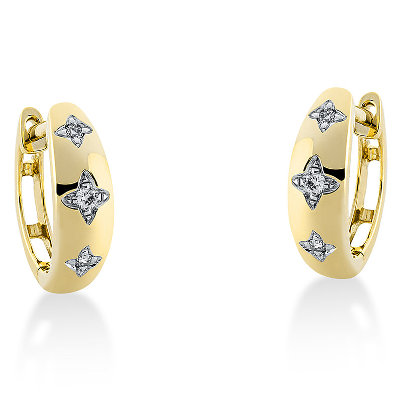 Creolen 18 kt GG, Fassung rhodiniert, 4 Brill. 0,03 ct, TW-si, 2 Brill. 0,02 ct, TW-si