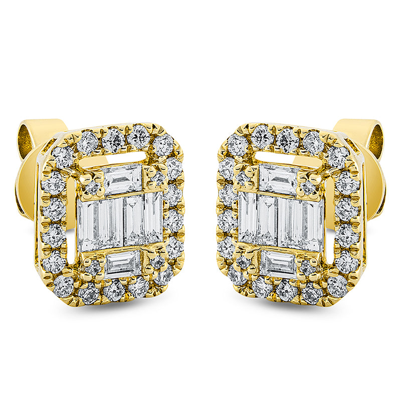 Ohrstecker 18 kt GG, 12 Bag. 0,34 ct, TW-si, 44 Brill. 0,33 ct, TW-si