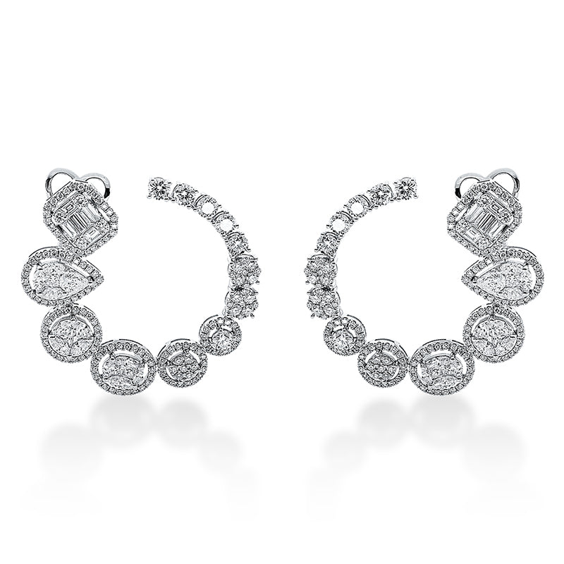 Ohrschmuck 18 kt WG, 12 Bag. 0,36 ct, TW-si, 8 Princ. 0,36 ct, TW-si, 2 Tropfen 0,13 ct, TW-si, 22 Nav. 1,01 ct, TW-si, 324 Brill. 2,72 ct, TW-si