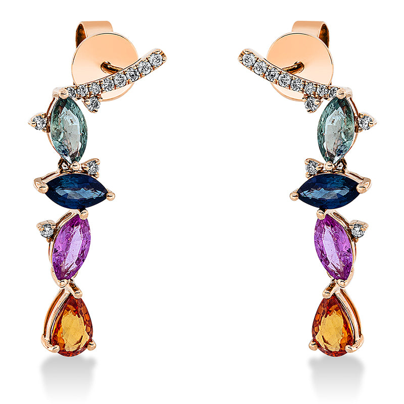 Ohrschmuck 18 kt RG, 24 Brill. 0,13 ct, TW-si, 6 Saphire 1,74 ct fancy, 2 Saphire 0,88 ct fancy