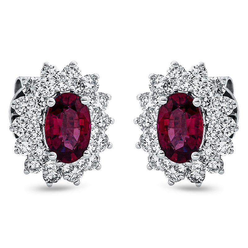 ABVERKAUF, Ohrstecker 18 kt WG, 56 Brill. 0,83 ct, TW-si, 2 Rubine 1,24 ct rot