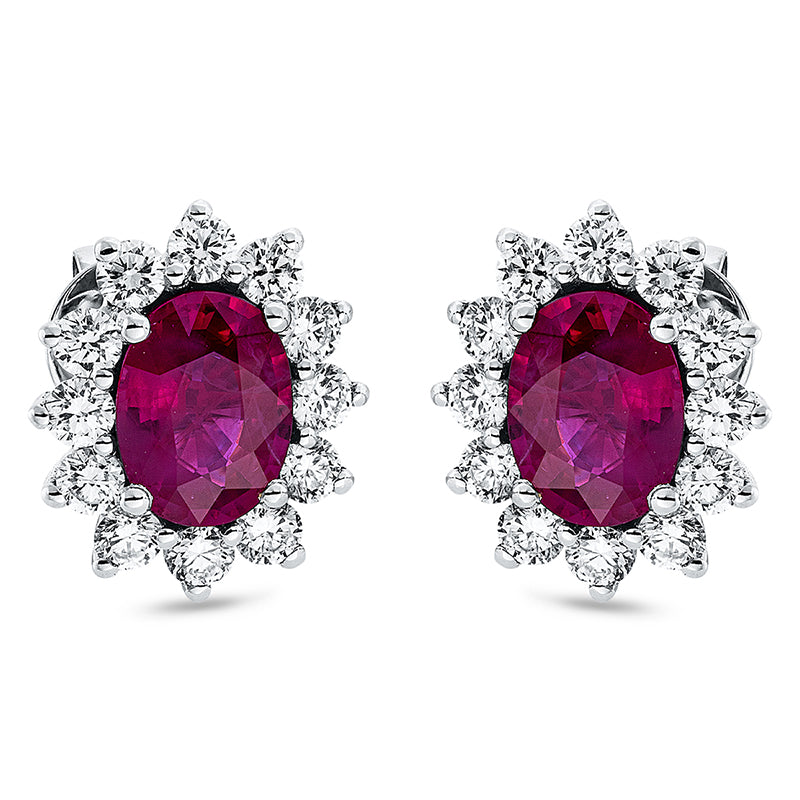 ABVERKAUF,Ohrstecker 18 kt WG, 24 Brill. 1,22 ct, TW-vsi/si, 2 Rubine 2,64 ct rot