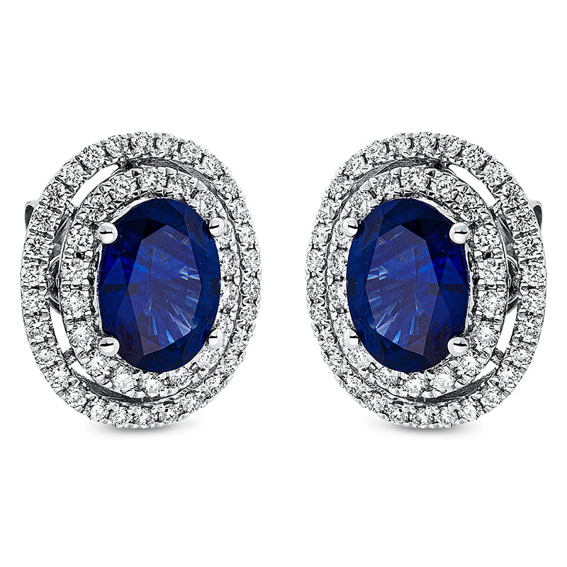 ABVERKAUF, Ohrstecker 18 kt WG, 96 Brill. 0,58 ct, TW-si, 2 Saphire 2,47 ct blau