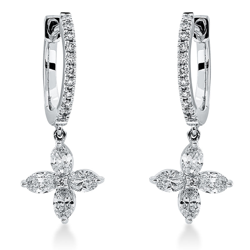 Ohrschmuck 18 kt WG, 8 Nav. 0,42 ct, TW-vsi/si, 24 Brill. 0,09 ct, TW-vsi/si