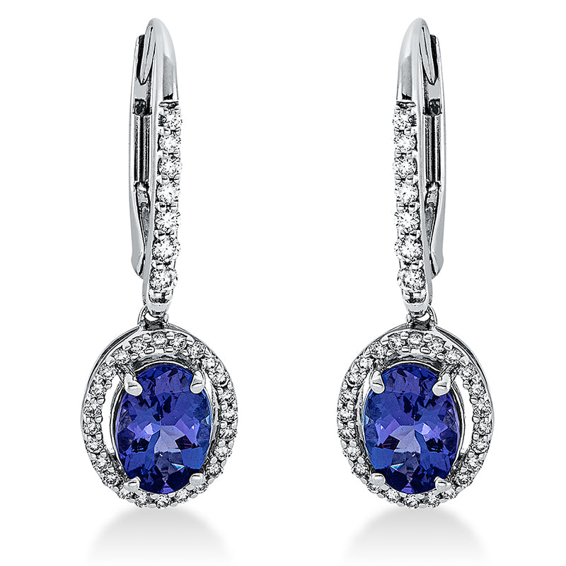 Ohrschmuck 18 kt WG, 62 Brill. 0,30 ct, TW-si, 2 Tansanit 1,65 ct blau