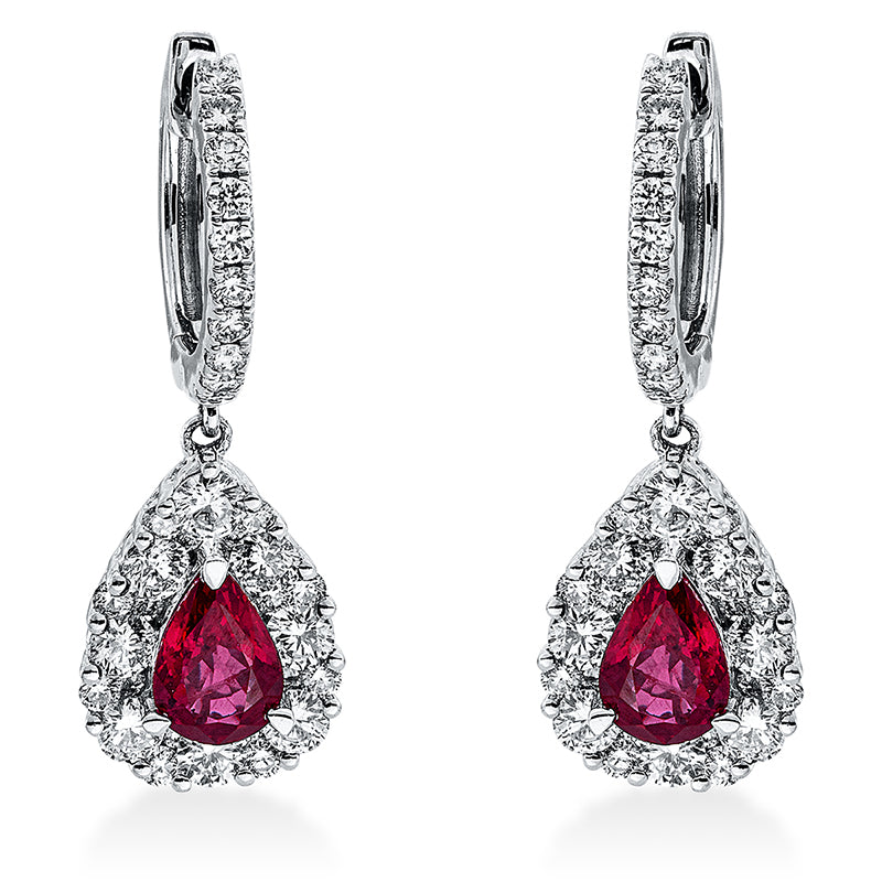 Ohrschmuck 18 kt WG, 68 Brill. 1,13 ct, TW-si, 2 Rubine 1,14 ct rot