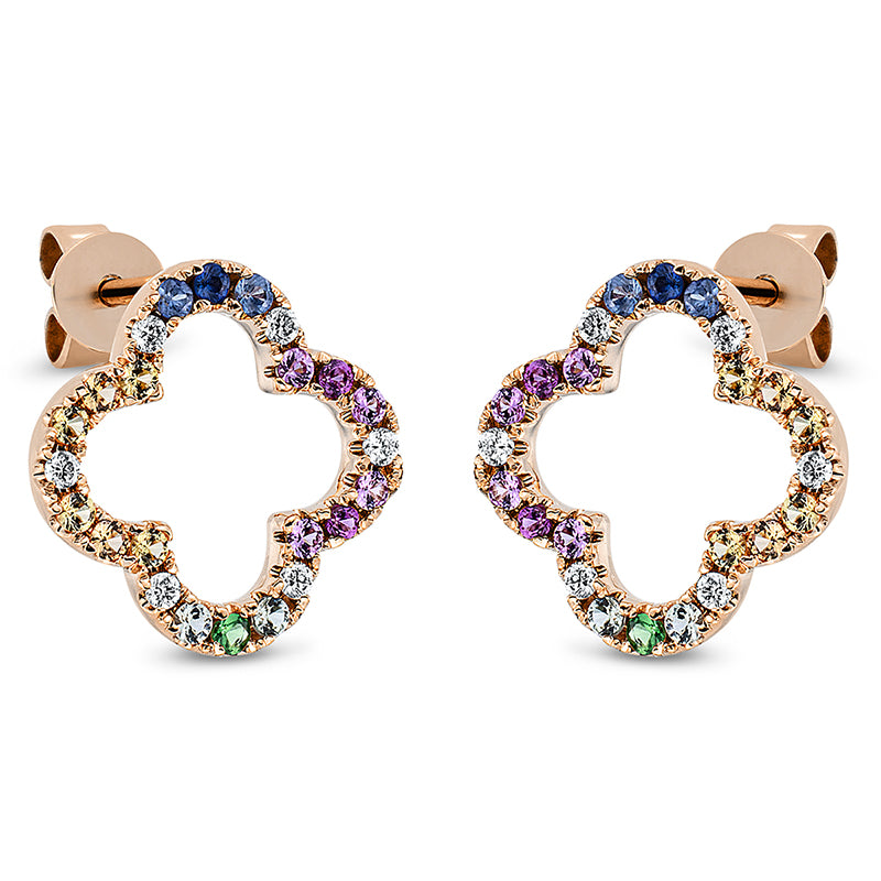 Ohrstecker 18 kt RG, 12 Brill. 0,09 ct, TW-si, 34 Saphire 0,36 ct multicolor, 2 Tsavorith 0,02 ct grün