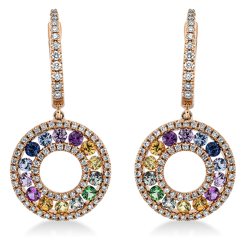 Ohrschmuck 18 kt RG,6 Brill. 0,05 ct,TW-si,136 Brill.0,41 ct,26 Sap 0,93 ct mulr,2 Tsavorith 0,07 ct grün
