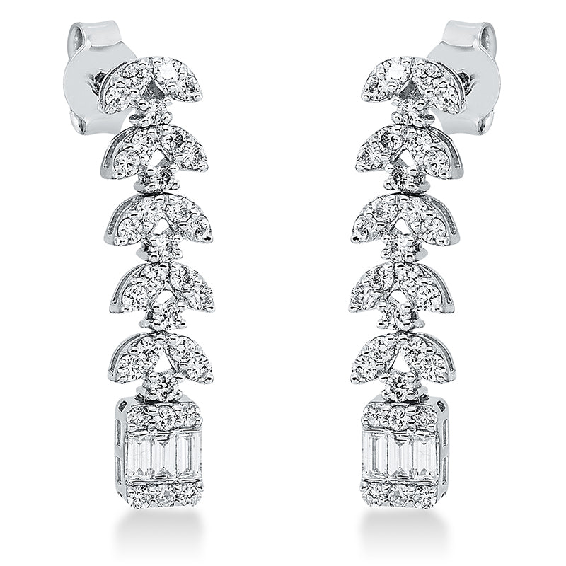 Ohrschmuck 18 kt WG, 6 Bag. 0,13 ct, F-si, 62 Brill. 0,58 ct, F-si